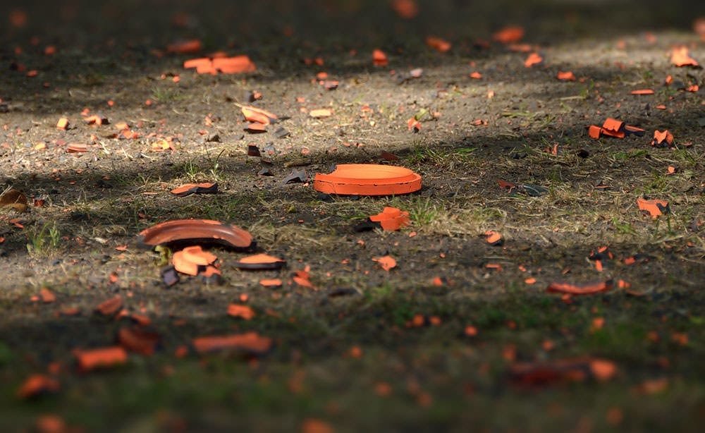 Broken clay after shoot at Lady's Wood Shooting School