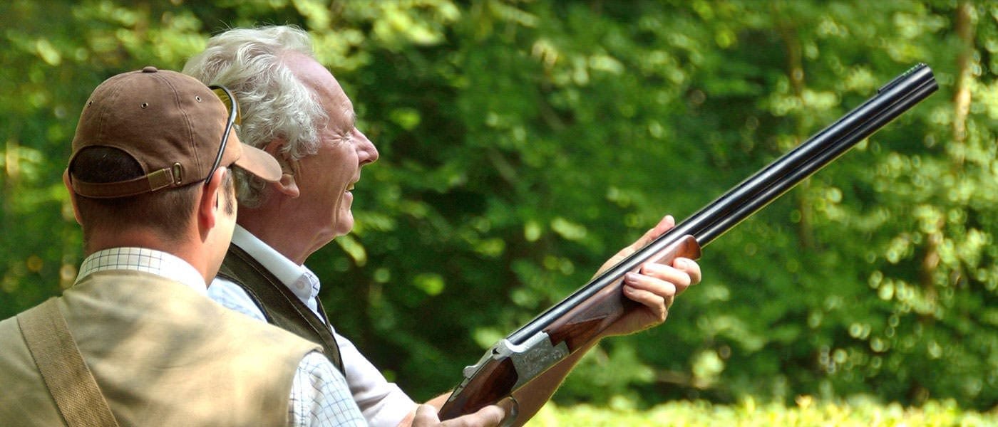 Clay pigeon shooting practice at Lady's Wood Shooting School