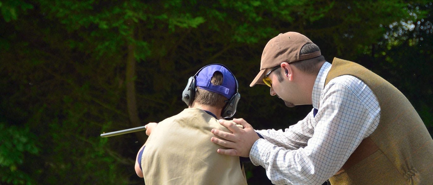 Clay pigeon shooting practice at Lady's Wood Shooting School