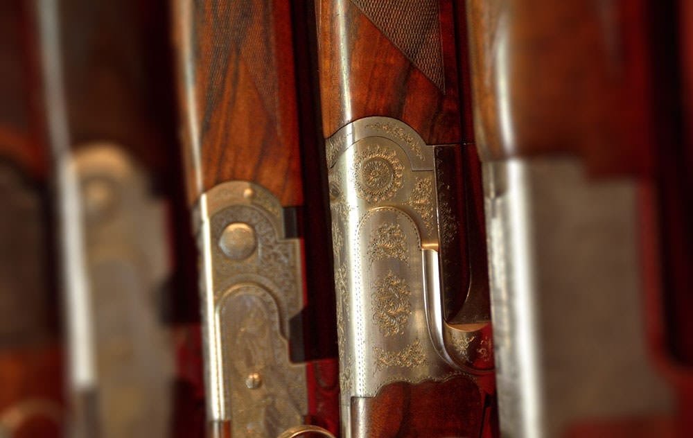 Closeup of shotguns at Lady's Wood Shooting School