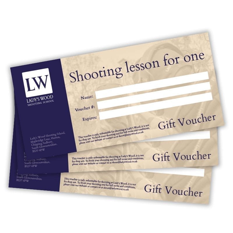 Shooting lesson for one clay shooting gift voucher redeemable at Lady's Wood Shooting School Bristol