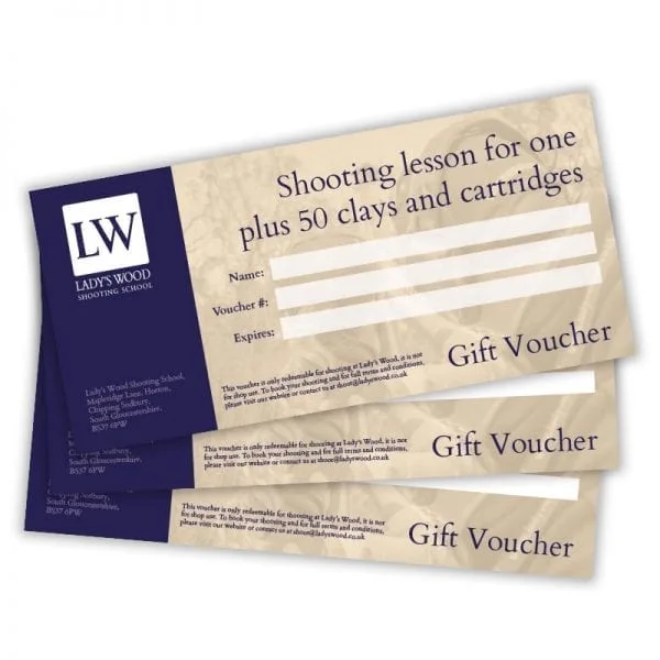 Shooting lesson for one with 50 clays and cartridges gift voucher redeemable at Lady's Wood Shooting School near Bristol