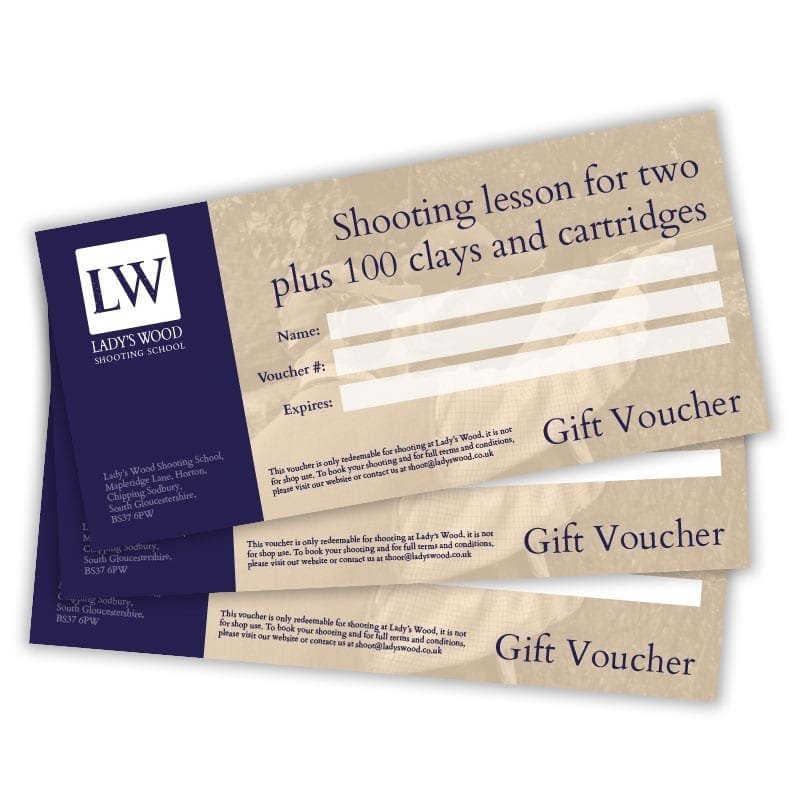 Shooting lesson for two gift voucher plus 100 clays and cartridges