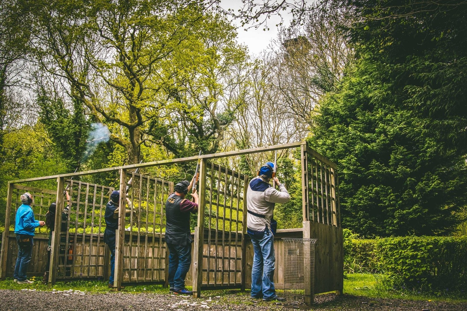Four men shoot a flurry at Lady's Wood Shooting School's high tower